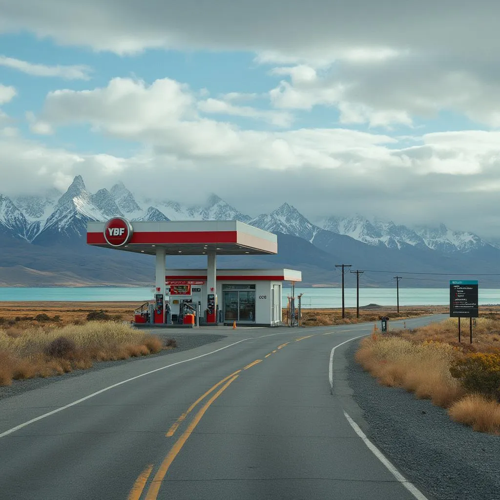 Estación YPF en ruta patagónica