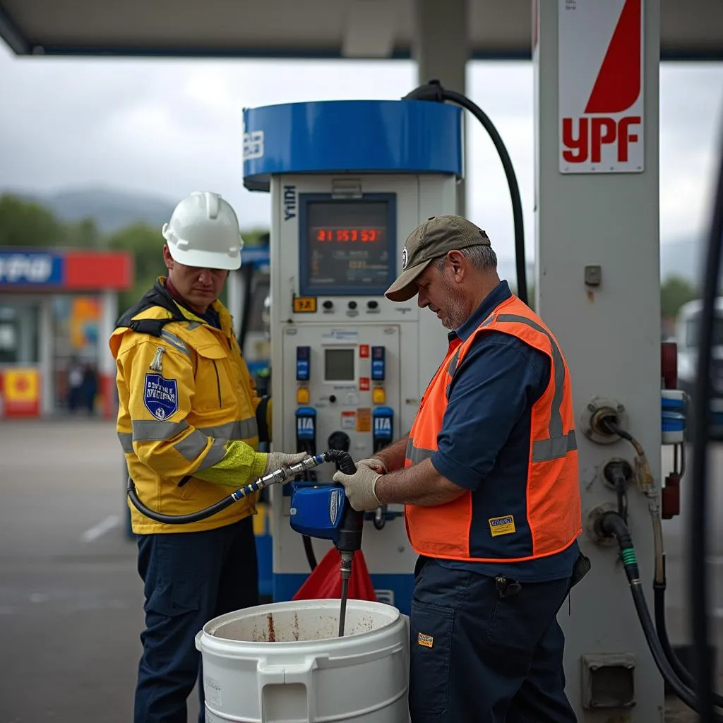 Trabajadores en estación YPF