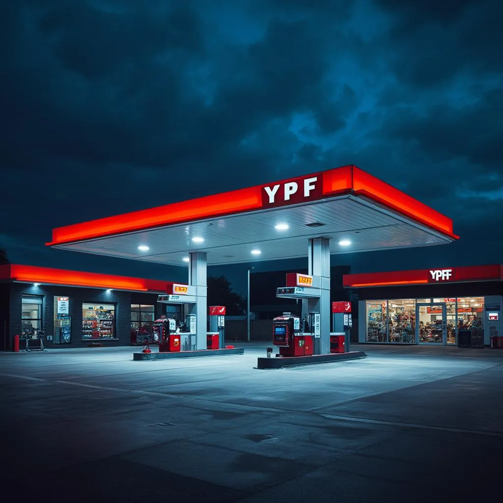 Estación YPF de noche